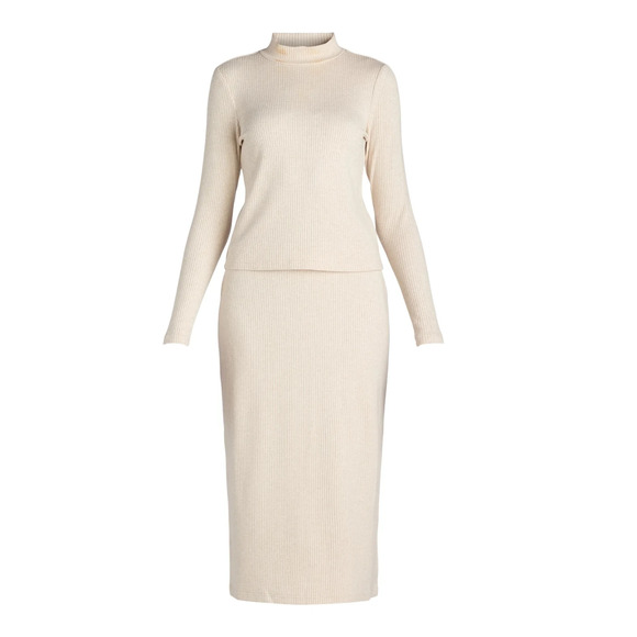 Time and Tru Womens Mock Neck Top and Midi Skirt Set 2-Pcs Oatmeal Heather Sz L - Picture 2 of 8